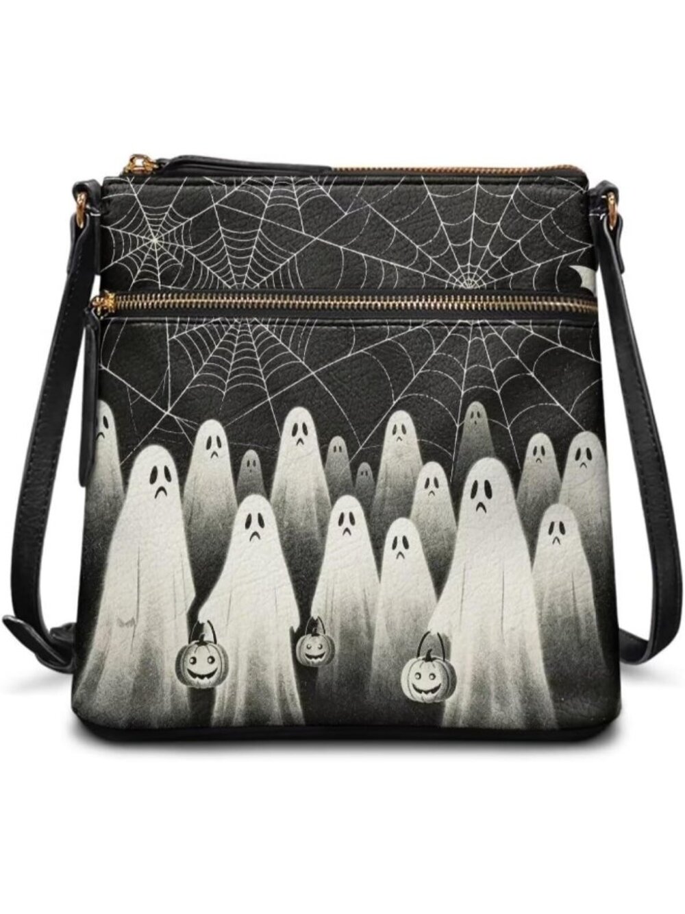 Womens Ghost Crowd Leather Large Hobo Sling Purse Cell Phone Crossbody Bag